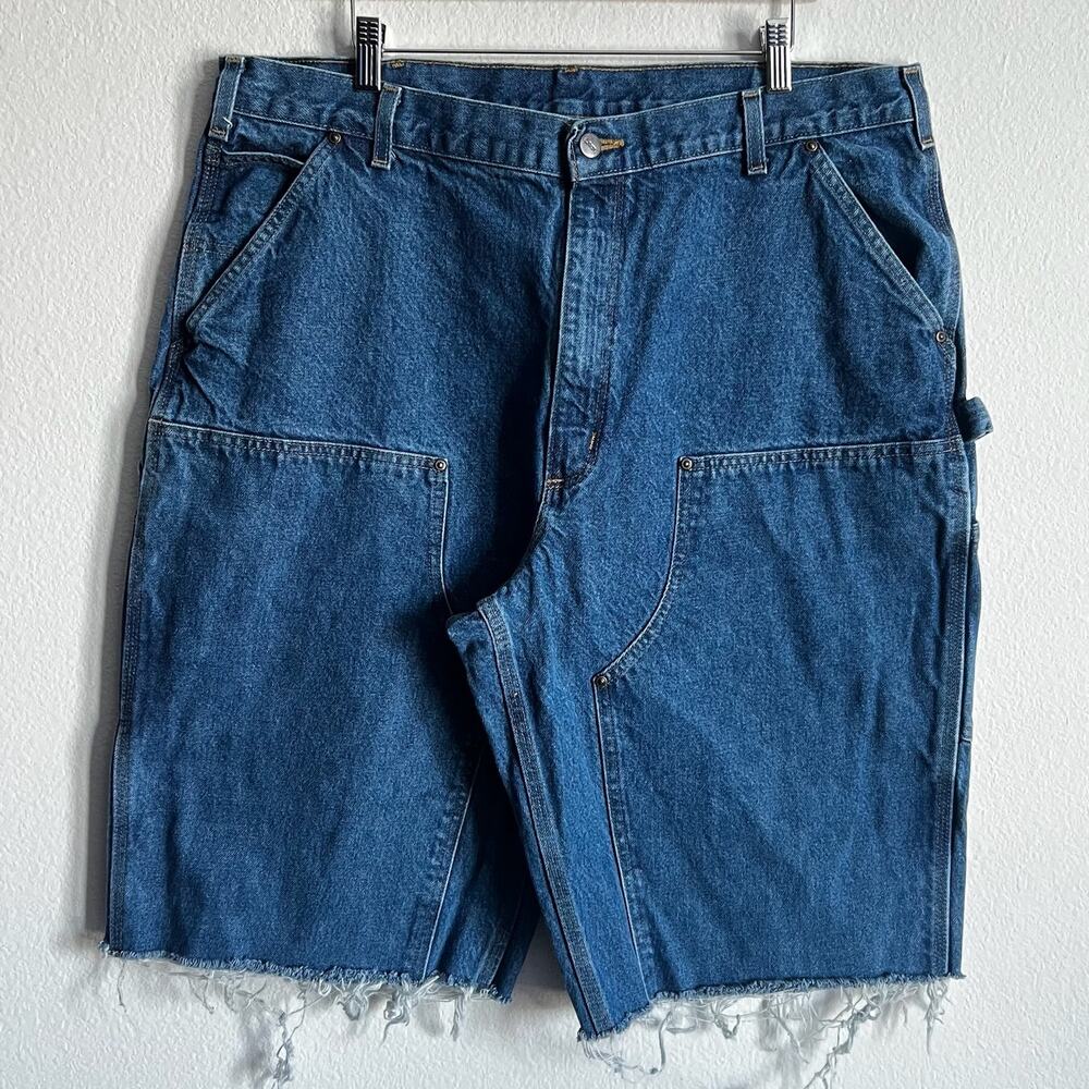 Carhartt denim blue jean double knee work wear carpenter shorts